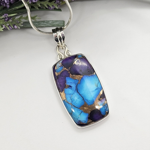 Ice Blue Dahlia Sterling Silver Pendant - Picture 2 of 2